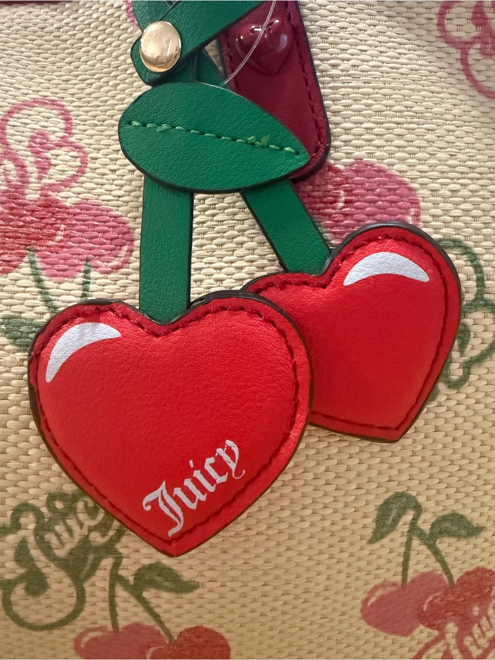NWT Juicy Couture JUICY PARADISE Cherry Tote Bag Cherry Heart Bag Charm - Picture 5 of 8